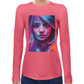 Raver Neon Girl | Super Soft Women T-shirt Long sleeve | Cotton Crew Neck Long sleeve Tees Women