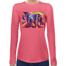 Elephant Neon | Super Soft Women T-shirt Long sleeve | Cotton Crew Neck Long sleeve Tees Women