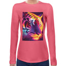 Tiger Neon Psychedelic Women Long Sleeves T-shirt