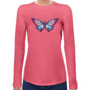 Neon Butterfly | Super Soft Women T-shirt Long sleeve | Cotton Crew Neck Long sleeve Tees Women