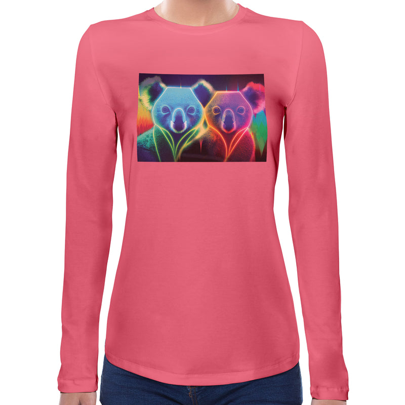 Neon Rainbow Koala | Super Soft Women T-shirt Long sleeve | Cotton Crew Neck Long sleeve Tees Women