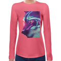 Neon Wolf | Super Soft Women T-shirt Long sleeve | Cotton Crew Neck Long sleeve Tees Women