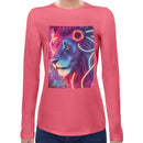 Neon Rave Lion | Super Soft Women T-shirt Long sleeve | Cotton Crew Neck Long sleeve Tees Women