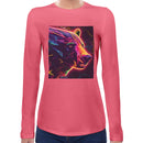 Bear Neon Rave | Super Soft Women T-shirt Long sleeve | Cotton Crew Neck Long sleeve Tees Women