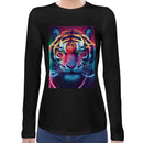 Neon Rave Tiger | Super Soft Women T-shirt Long sleeve | Cotton Crew Neck Long sleeve Tees Women