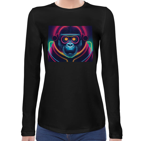 Neon Gorilla | Super Soft Women T-shirt Long sleeve | Cotton Crew Neck Long sleeve Tees Women