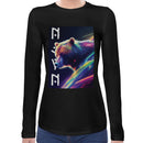 Bear Neon Rave | Super Soft Women T-shirt Long sleeve | Cotton Crew Neck Long sleeve Tees Women