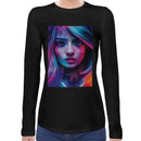 Raver Neon Girl | Super Soft Women T-shirt Long sleeve | Cotton Crew Neck Long sleeve Tees Women