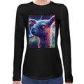 Neon Space Llama | Super Soft Women T-shirt Long sleeve | Cotton Crew Neck Long sleeve Tees Women