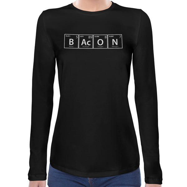 Bacon Periodic Table | Super Soft Women T-shirt Long sleeve | Cotton Crew Neck Long sleeve Tees Women