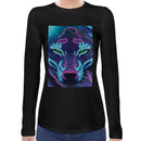 Neon Wolf | Super Soft Women T-shirt Long sleeve | Cotton Crew Neck Long sleeve Tees Women