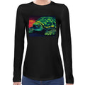 Neon Turtle | Super Soft Women T-shirt Long sleeve | Cotton Crew Neck Long sleeve Tees Women