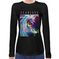 Fearless Neon Tiger | Super Soft Women T-shirt Long sleeve | Cotton Crew Neck Long sleeve Tees Women