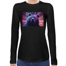 Bear Neon Rave | Super Soft Women T-shirt Long sleeve | Cotton Crew Neck Long sleeve Tees Women