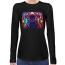 Neon Mandala Pug | Super Soft Women T-shirt Long sleeve | Cotton Crew Neck Long sleeve Tees Women