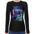 Neon Wolf | Super Soft Women T-shirt Long sleeve | Cotton Crew Neck Long sleeve Tees Women