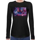Tiger Neon Psychedelic Women Long Sleeves T-shirt