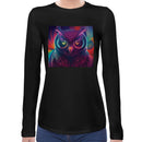 Neon Owl | Super Soft Women T-shirt Long sleeve | Cotton Crew Neck Long sleeve Tees Women