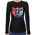 Neon Rainbow Cow | Super Soft Women T-shirt Long sleeve | Cotton Crew Neck Long sleeve Tees Women
