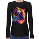 Tiger Neon Psychedelic | Super Soft Women T-shirt Long sleeve | Cotton Crew Neck Long sleeve Tees Women