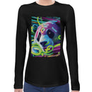 Neon Rave Panda | Super Soft Women T-shirt Long sleeve | Cotton Crew Neck Long sleeve Tees Women