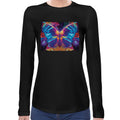 Neon Rave Butterfly | Super Soft Women T-shirt Long sleeve | Cotton Crew Neck Long sleeve Tees Women