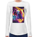 Tiger Neon Psychedelic Women Long Sleeves T-shirt