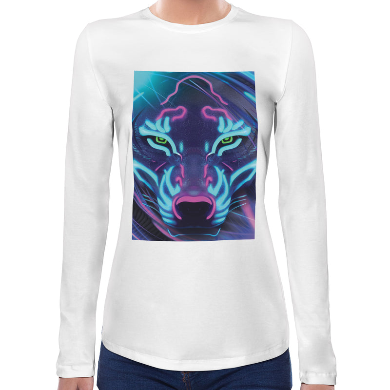 Neon Wolf | Super Soft Women T-shirt Long sleeve | Cotton Crew Neck Long sleeve Tees Women