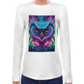 Neon Rave Owl | Super Soft Women T-shirt Long sleeve | Cotton Crew Neck Long sleeve Tees Women
