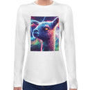 Neon Space Llama Women Long Sleeves T-shirt