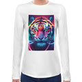 Neon Rave Tiger | Super Soft Women T-shirt Long sleeve | Cotton Crew Neck Long sleeve Tees Women