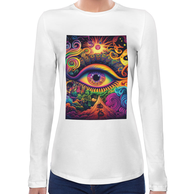 Trippy Third Eye | Super Soft Women T-shirt Long sleeve | Cotton Crew Neck Long sleeve Tees Women