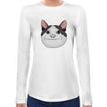 Awkward Cat Smile Meme | Super Soft Women T-shirt Long sleeve | Cotton Crew Neck Long sleeve Tees Women