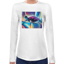 Trippy Neon Turtle | Super Soft Women T-shirt Long sleeve | Cotton Crew Neck Long sleeve Tees Women