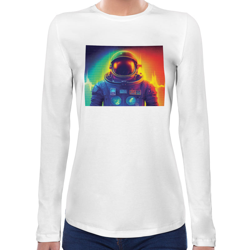 Astronaut Psychedelic | Super Soft Women T-shirt Long sleeve | Cotton Crew Neck Long sleeve Tees Women