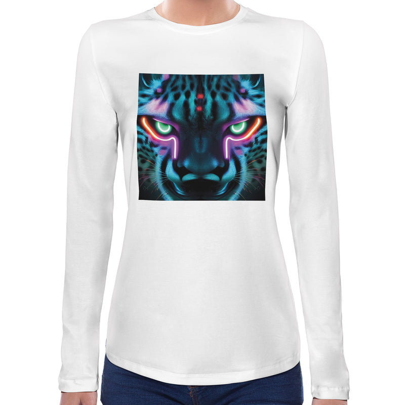 Neon Rave Cheetah | Super Soft Women T-shirt Long sleeve | Cotton Crew Neck Long sleeve Tees Women