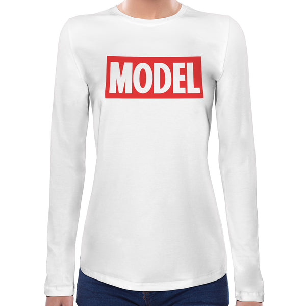 Model Spoof Logo | Super Soft Women T-shirt Long sleeve | Cotton Crew Neck Long sleeve Tees Women
