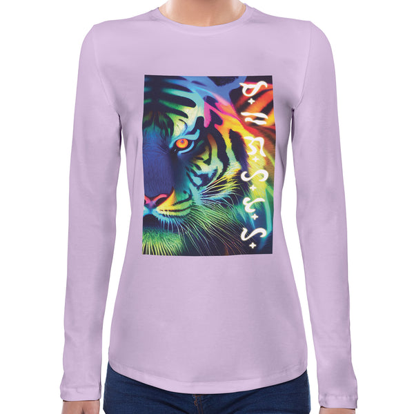 Baybayin Neon Tiger | Super Soft Women T-shirt Long sleeve | Cotton Crew Neck Long sleeve Tees Women