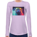 Neon Pug | Super Soft Women T-shirt Long sleeve | Cotton Crew Neck Long sleeve Tees Women