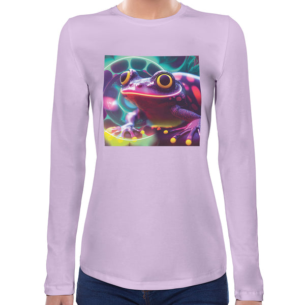 Frog Neon Psychedelic Toad Acid Poison Dart Frog | Super Soft Women T-shirt Long sleeve | Cotton Crew Neck Long sleeve Tees Women