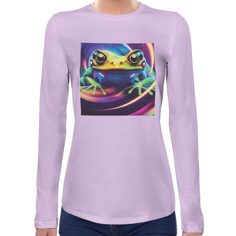 Frog Neon Psychedelic Toad Acid Poison Dart Frog | Super Soft Women T-shirt Long sleeve | Cotton Crew Neck Long sleeve Tees Women