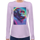 Neon Rave Gorilla | Super Soft Women T-shirt Long sleeve | Cotton Crew Neck Long sleeve Tees Women