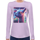 Neon Space Llama Women Long Sleeves T-shirt