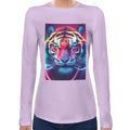 Neon Rave Tiger | Super Soft Women T-shirt Long sleeve | Cotton Crew Neck Long sleeve Tees Women