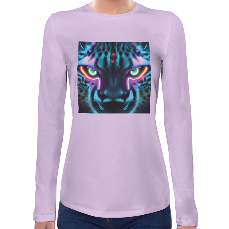Neon Rave Cheetah | Super Soft Women T-shirt Long sleeve | Cotton Crew Neck Long sleeve Tees Women