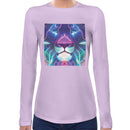 Neon Lion | Super Soft Women T-shirt Long sleeve | Cotton Crew Neck Long sleeve Tees Women