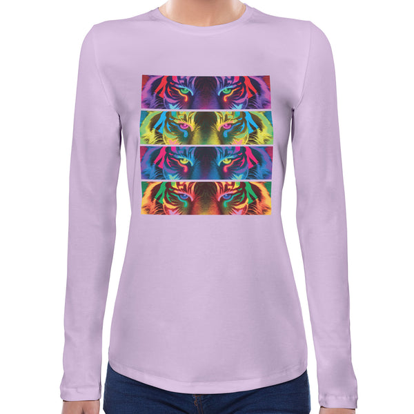 Tiger Neon Psychedelic | Super Soft Women T-shirt Long sleeve | Cotton Crew Neck Long sleeve Tees Women