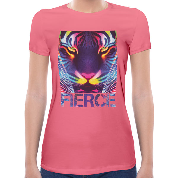 Fierce Neon Tiger | Super Soft Women T-shirt Short sleeve | Cotton Crew Neck Short sleeve Tees Women