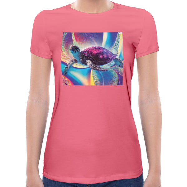 Trippy Neon Turtle | Super Soft Women T-shirt Short sleeve | Cotton Crew Neck Short sleeve Tees Women