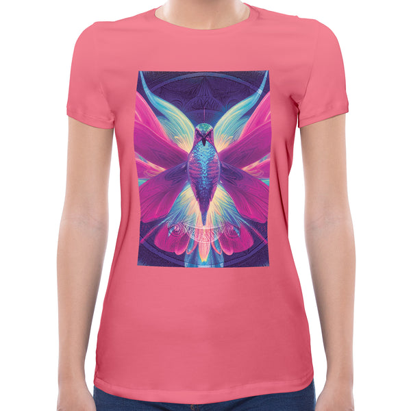Neon Mandala Hummingbird | Super Soft Women T-shirt Short sleeve | Cotton Crew Neck Short sleeve Tees Women